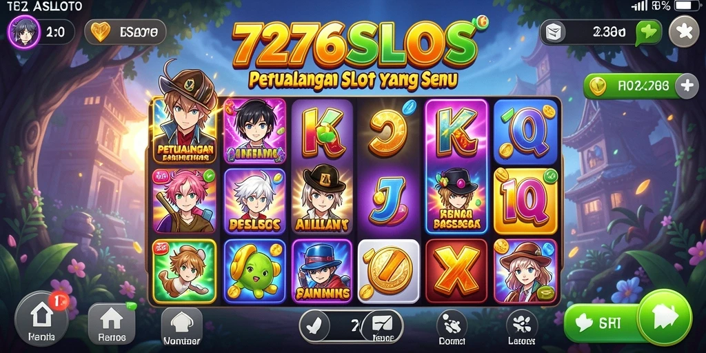 Screenshot 7276SLOTS menampilkan gameplay seru dengan karakter anime yang menarik.