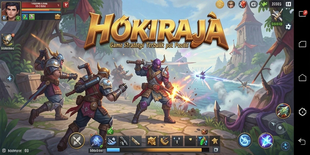 Tangkapan layar HOKIRAJA menampilkan pertempuran epik di dunia strategi.