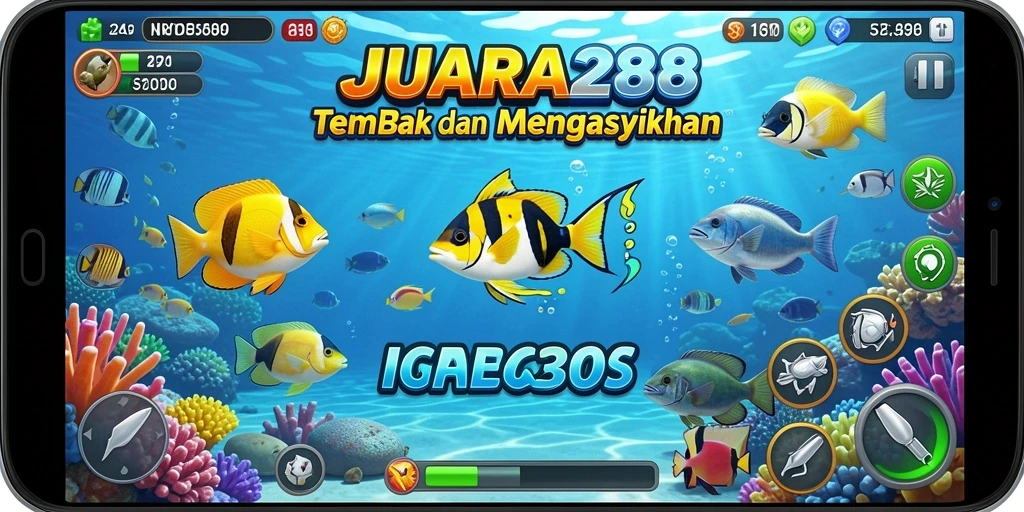 Screenshot gameplay JUARA288 menunjukkan keseruan menembak ikan.