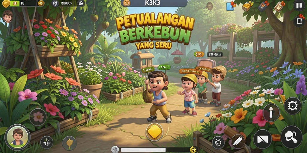 Screenshot gameplay K3K3 menampilkan lahan pertanian yang subur.
